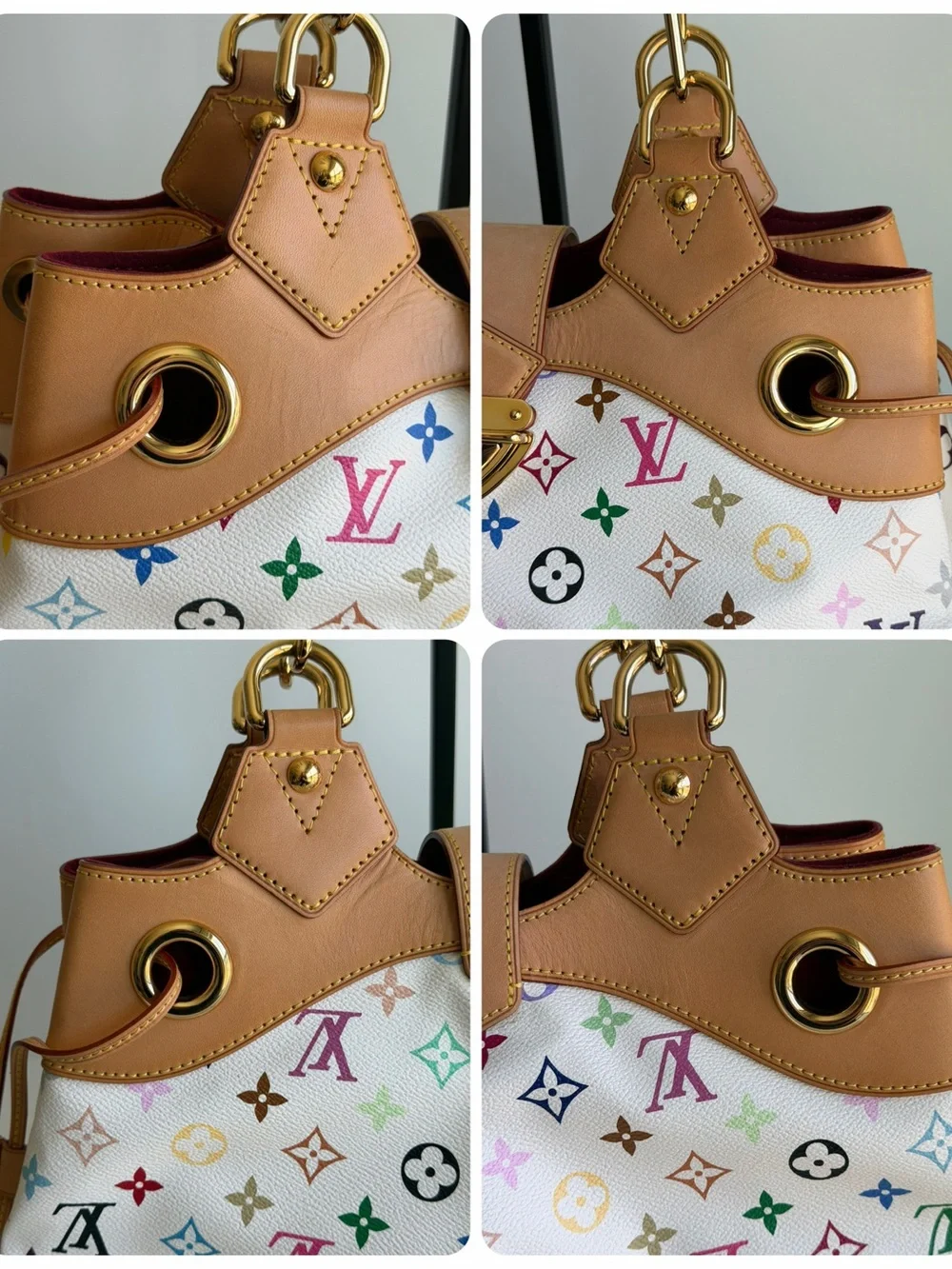Authentic Louis Vuitton Takashi Murakami White Blanc Multicolor Ursula Handbag
